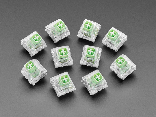 Angled shot of ten Jade Kailh Switches.