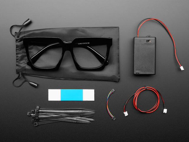 Electronic components included in a LED Glasses Accessories Kit. 