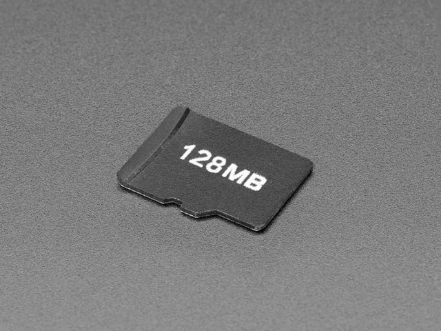 Angled shot of small microSD card 128MB