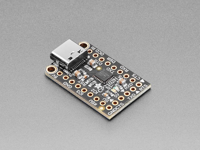Angled shot of USB serial converter breakout board.