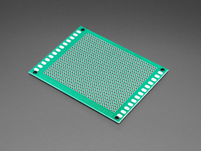 Angled shot of green 6cm x 8cm proto-board.