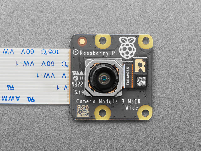 Close up shot of Raspberry Pi Camera Module 3 Wide NoIR.