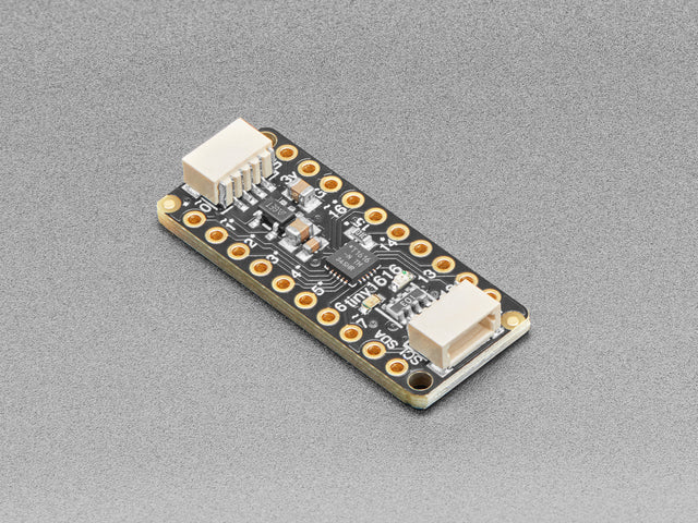 Angled shot of skinny rectangular breakout board.