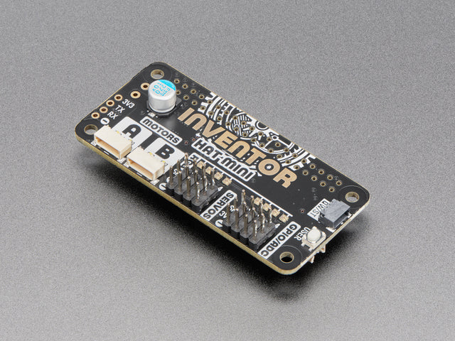 Angled shot of black rectangular Inventor Hat MINI board.