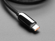 Black Woven USB A to USB C Cable with 66W Watt Display - 1 meter