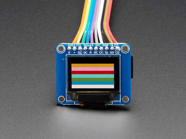 16-bit Color 0.96" Color OLED with color bars test pattern